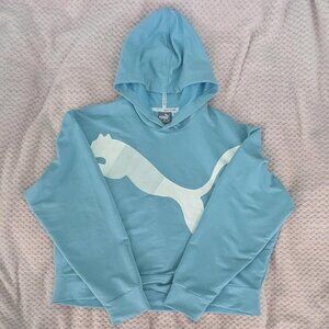 Sky blue cropped oversized Puma hoodie